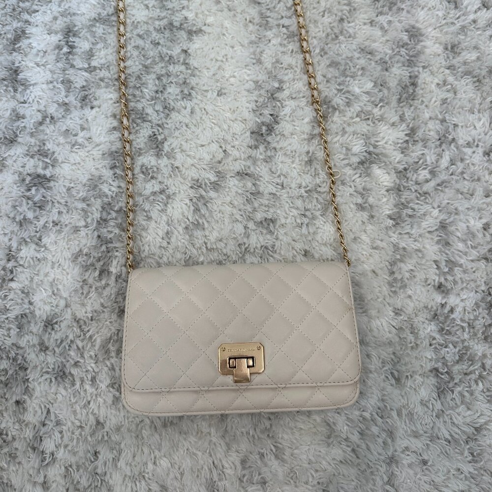 Charles & Keith White Quilted Crossbody Bag Gold Chain